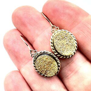 JCM 14K Yellow Gold Womens Earrings Druzy Quartz 3.54 Grams